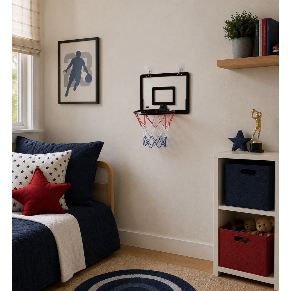 Indoor Basketball Hoop Lightweight Foldable Wall-Mounted Adhesive Easy Mount NEW